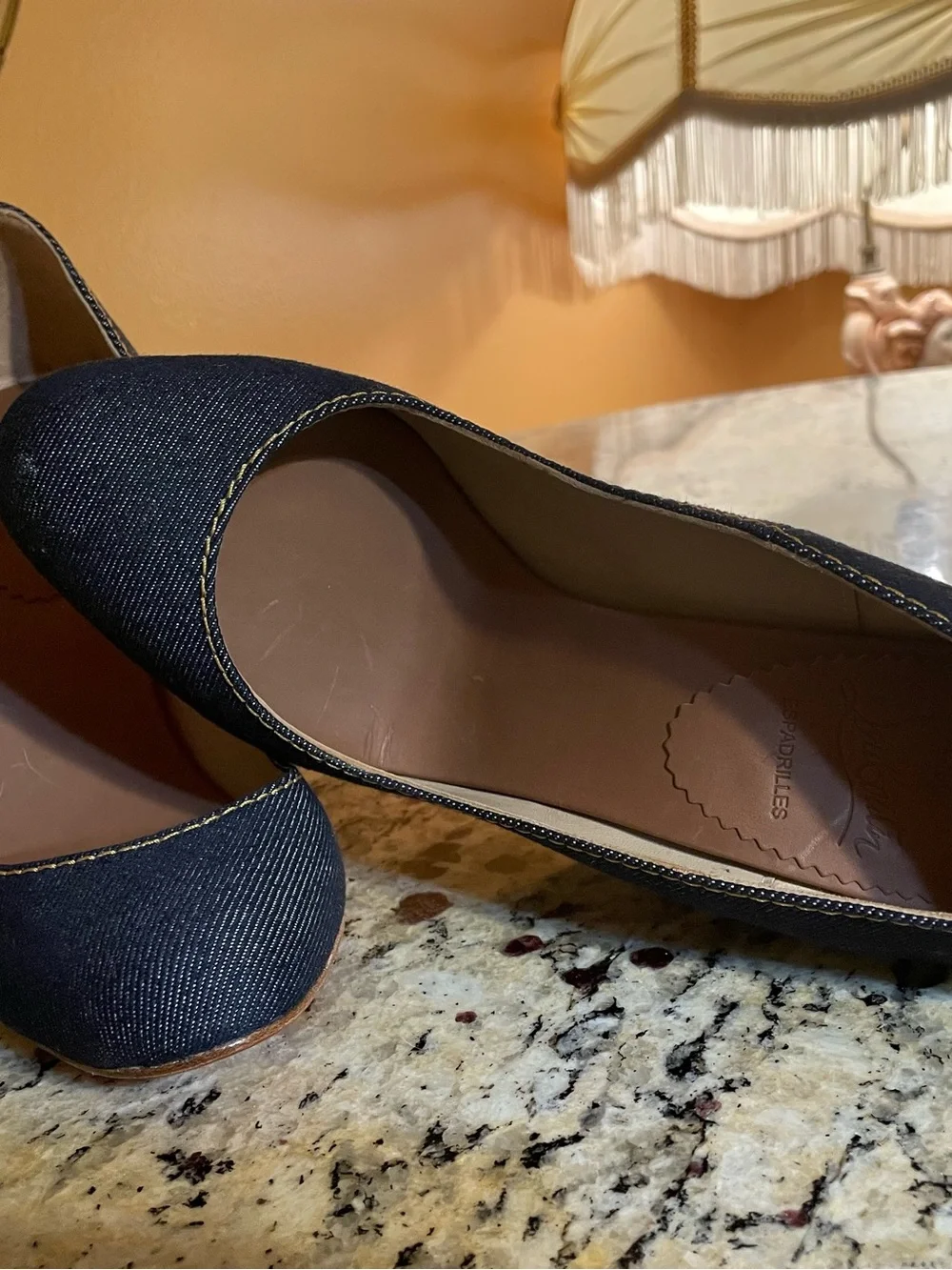 Christian Louboutin Navy Denim Pointed-Toe Pumps with Red Sole